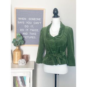 elevenses Green Velvet Belted Peplum Jacket